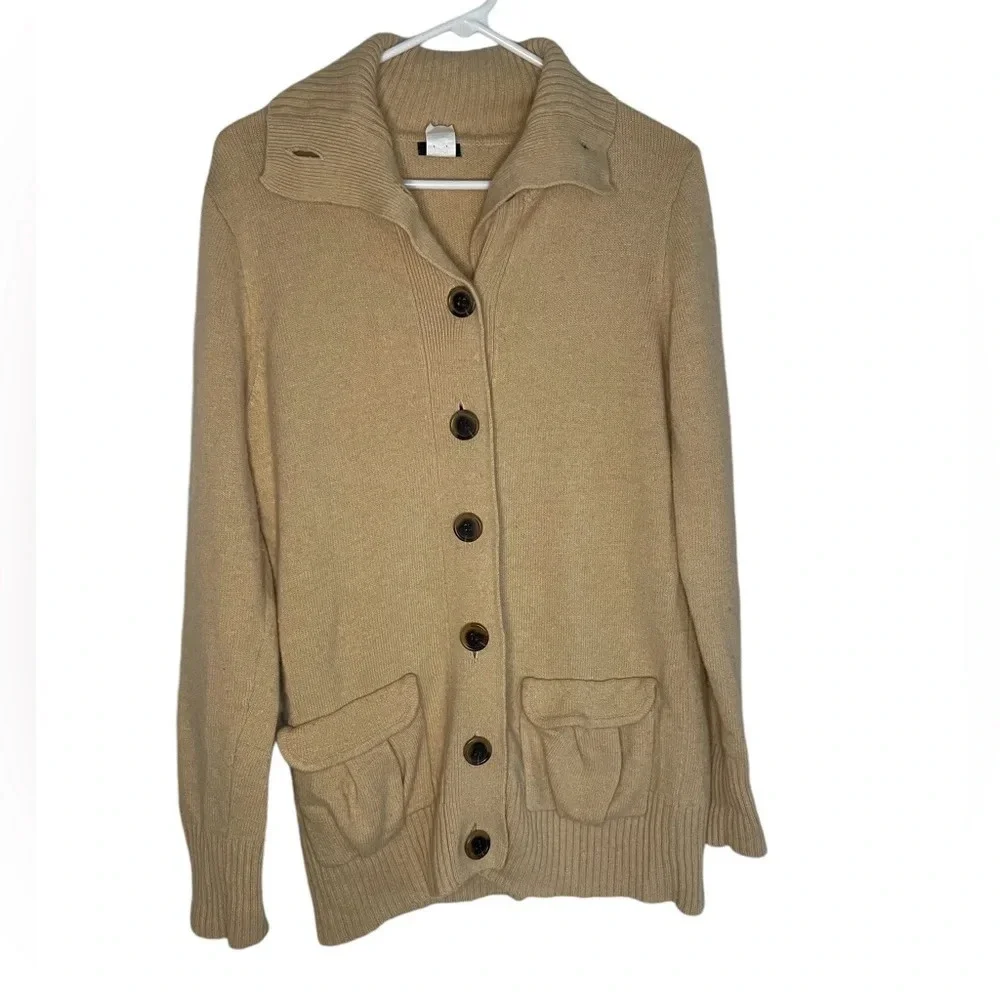J Crew Beige Button Up Wool Blend Cardigan Women’s Size Large Bohemian Preppy